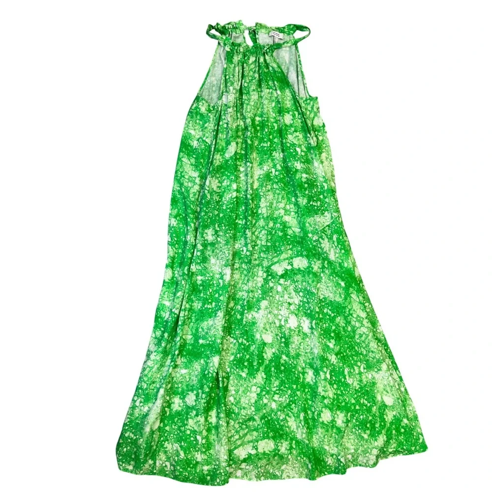 COS Green Abstract Print Sleeveless Tie Back Oversized  Maxi Dress Womens Size 6 - Picture 2 of 12